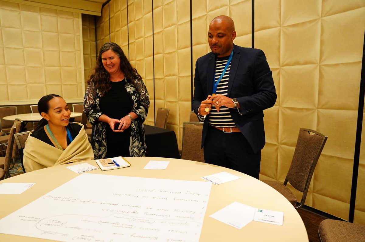 A group of people around a table work to apply the Idea Friendly method