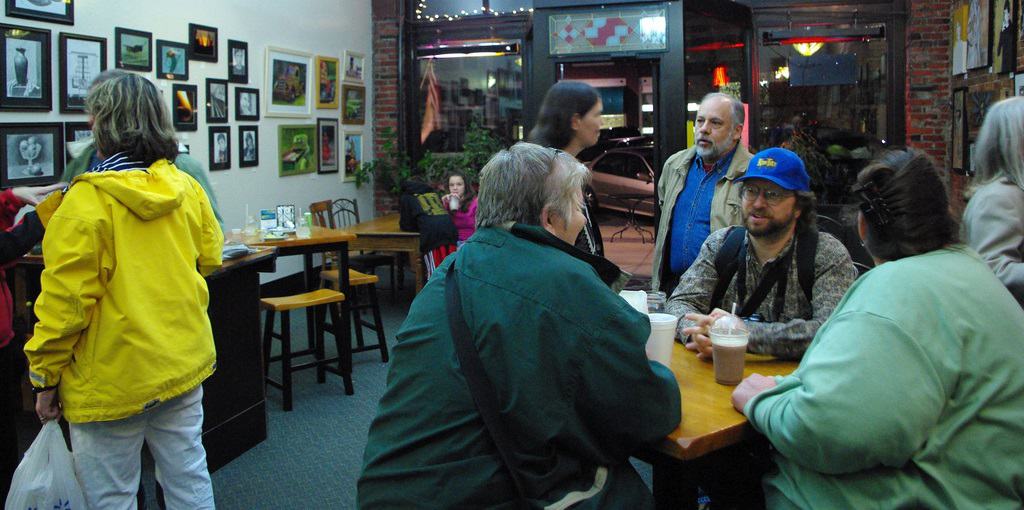 Customers in a busy coffee shop