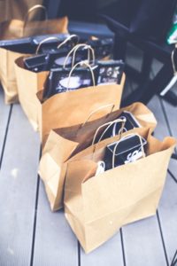 Orders in shopping bags, ready to pick up in store