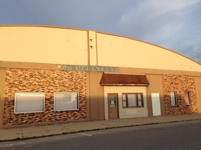 A large industrial-looking empty building