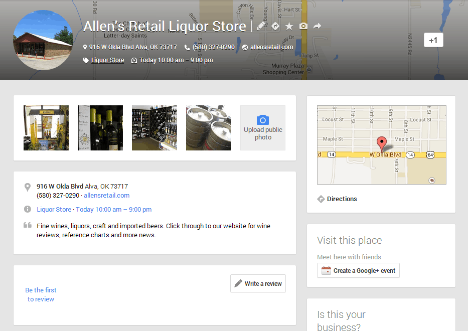 A Google+ Places page